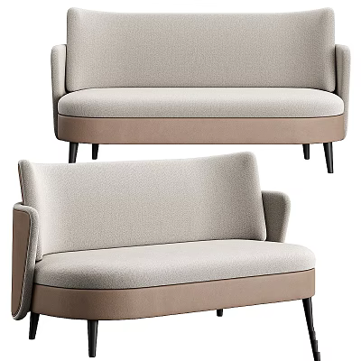 Modern Light Gray Fabric Sofa With Beige Accent Curved Armrest And Black Legs 3d model