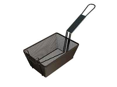 Sturdy Black Metal Wire Mesh Frying Basket Kitchen Tool With Long Handle Design 3d model