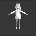 Game And Movie Character With Light Green Hair White Hoodie Green Patterns And Green Sneakers