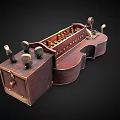 Vintage Wooden Mechanical Violin Shaped String Instrument With Tuning Knobs And Hand Crank 3d model