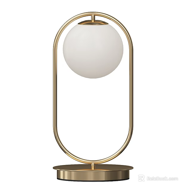 Modern Table Lamp With Golden Metal Frame And White Spherical Shade 3d model 