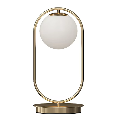 Modern Table Lamp With Golden Metal Frame And White Spherical Shade 3d model