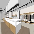 Stylish Clothing Store Interior With White Dress Display Racks And Wooden Partitions