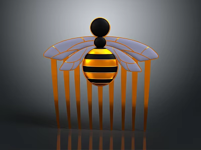 Commercial Beauty Equipment Hair Comb featuring Bee Shaped Decoration Yellow Black Stripes and Orange Teeth 3d model