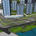 Urban Waterfront Landscape Design With High Rise Buildings Green Spaces And Pedestrian Paths