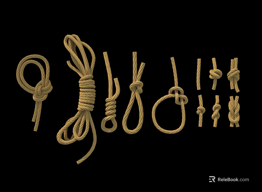 Various Types of Useful Rope Knots for Essential Daily Household Supplies 3d model 