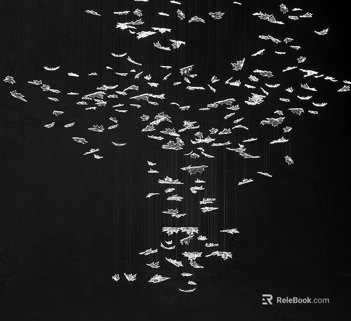 Modern Decorative Chandelier With Hanging Flying Bird Elements Against Black Background 3d model