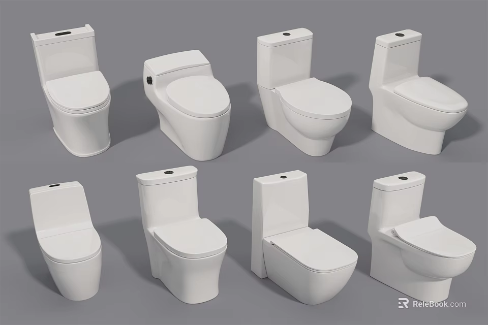 Various Modern White Toilet Designs Showcasing Different Styles For Bathroom 3d model