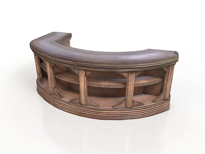 Elegant Curved Wooden Furniture With Multiple Shelves And Leather Top Countertop 3d model