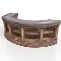 Elegant Curved Wooden Furniture With Multiple Shelves And Leather Top Countertop