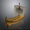 Classic Wooden Sailboat Model with Octopus Design on Sail and Hull as Traditional Water Vessel