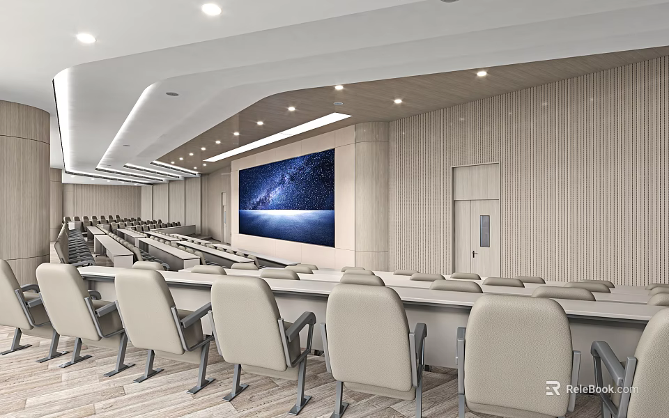 School Modern Lecture Hall Interior With Seats And Large Screen 3d model 