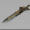 Ornate Fantasy Sword Weapon With Intricate Gold And Blue Carvings On Blade