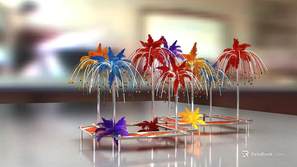 Colorful Palm Tree Shaped Decorative Installations As Popular Photo Check In Spot With Metal Base 3d model 