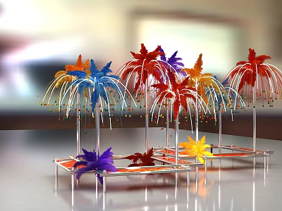 Colorful Palm Tree Shaped Decorative Installations As Popular Photo Check In Spot With Metal Base 3d model