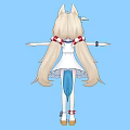 Cartoon Woman With Cat Ears Long Blonde Hair Blue Eyes Wearing White Dress Red Bow