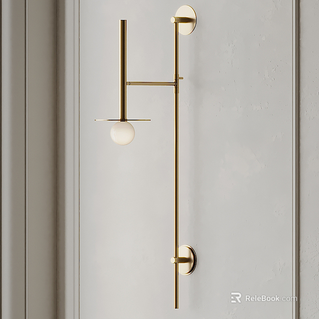 Modern Minimalist Wall Lamp Featuring Golden Metal Frame And Globe Light Shade 3d model 