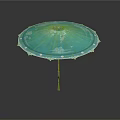 Light Blue Decorative Umbrella With Intricate Patterns White Trimmed Edges And Wooden Handle