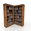Classic Wooden Corner Bookshelf with Carved Details and Filled with Books