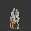 Happy Family With Pregnant Mother Father And Child In Studio Portrait