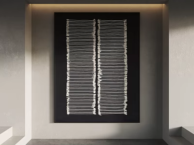 Modern Black And White Woven Wall Art On Framed Concrete Wall With Lighting 3d model