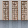 Wooden Hinged Doors With Intricate Geometric Lattice Patterns And Classic Design 3d model