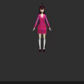 Anime Style Woman Wearing Pink Dress White Stockings and Red Shoes