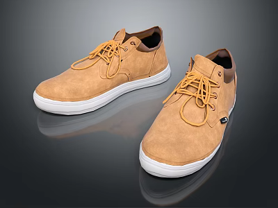 Brown Suede Casual Shoes with White Sole Yellow Laces and Round Toe for Everyday Wear 3d model