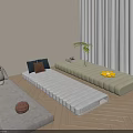 Soft Padded Floor Mattresses In Gray White Green With Wooden Floor Window And Potted Plant