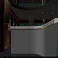 Elegant Modern Bar Interior With Green Lighting Curved Design Round Tables And Sofa Chairs