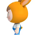Cute Cartoon Character With Bear Headgear Wearing Blue Overalls And RK Logo T-Shirt