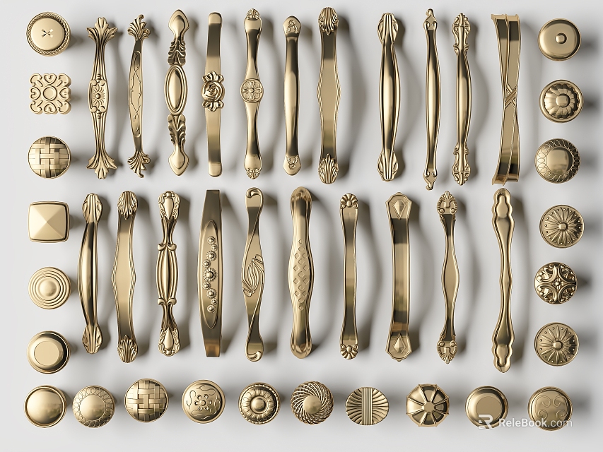 Brass Drawer Handles With Various Designs For Furniture And Cabinet Hardware 3d model 