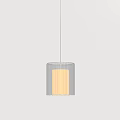 Modern Beige Striped Linen Pendant Light Hanging In Neutral Background