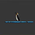 Penguin With Spread Wings On Ice Platform Surrounded By Small Ice Blocks In Blue Water