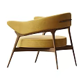 Modern Yellow Velvet Armchair With Curved Arms Round Seat Wooden Legs Design