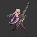 White Haired Mythical Female Character With Mechanical Weapon And Blue Accents