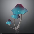Fantasy Scene Components with Glowing Mushrooms Pink to Blue Gradient and White Stems