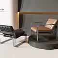 Modern Black and Brown Leather Accent Chairs with Metal Frame and Armrests