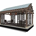 Traditional Chinese Pavilion Featuring Wooden Structure Tile Roof Carved Railings And Outdoor Seating Area
