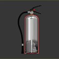 Transparent Cylinder Fire Extinguisher With Red Frame Black Nozzle And White Powder