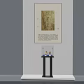 Glass Display Cabinet with Black Frame Blue Fabric Base Showcasing Two Exhibits Under Spotlights