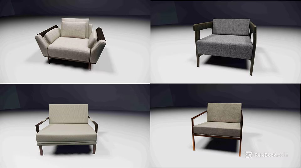 Modern Single Sofa Designs With Wooden Armrests Sleek Beige Gray Upholstery And Simple Lines 3d model 