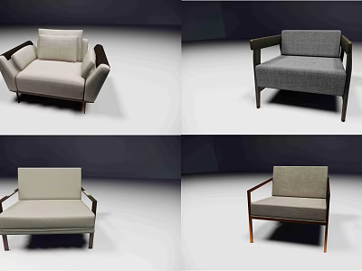 Modern Single Sofa Designs With Wooden Armrests Sleek Beige Gray Upholstery And Simple Lines 3d model