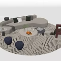 Modern L Shaped Sectional Sofa Set with Green White Pillows Coffee Table and Accent Chair