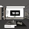 Modern Living Dining Room Interior With TV Wall Sofa Coffee Table And Bookshelf