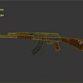 Classic Assault Rifle Weapon With Wooden Stock Grip And Metal Barrel Magazine