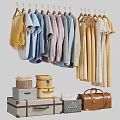 Hanging Clothes Display With Various Styles Colors Storage Boxes And Vintage Suitcase