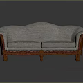 Light Gray Fabric Two Seater Sofa With Red Carved Wooden Frame And Legs