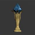 Blue Crystal Gemstone On Golden Decorative Stand With Petal Design