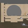 Modern Minimalist Bathroom Interior With Round Mirror Vanity Bathtub And Shelves
